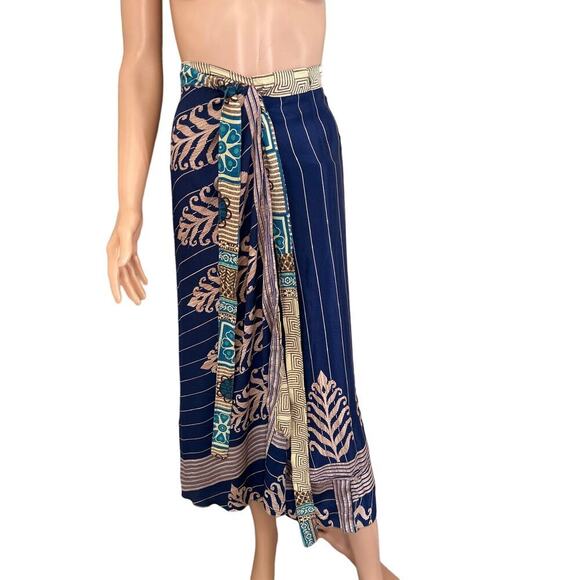 Wrap skirt midi/maxi adjustable satin abstract reversible multi-color OSFM - Picture 3 of 5